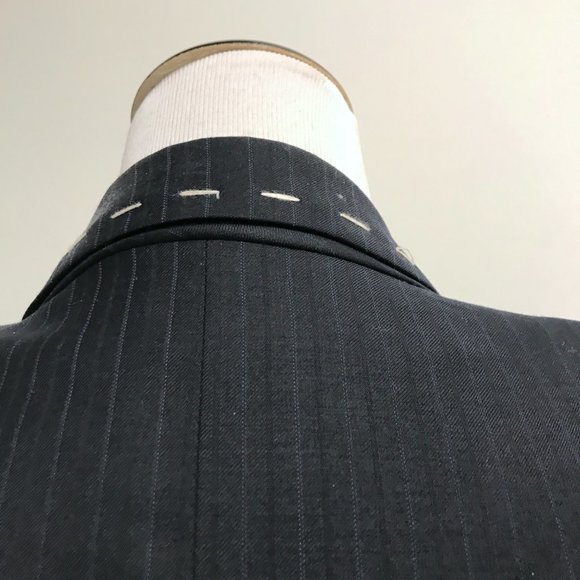 Unconditional Black blue pinstripe stitched embroidered wool silk lined blazer M - Picture 4 of 8
